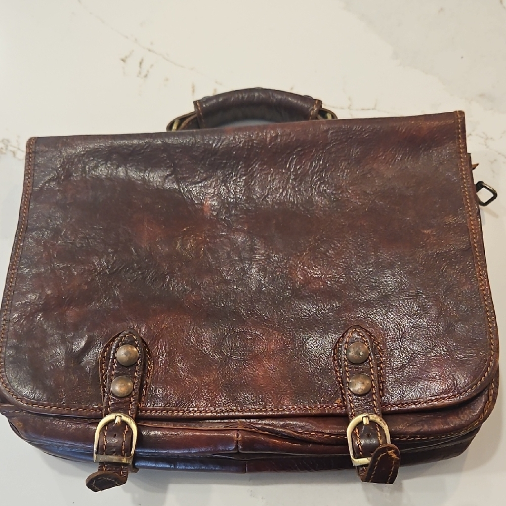 Vintage Brown Leather Men's Bag- From Florece Italy